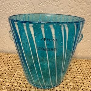 Venini Blue and White Striped Glass Bucket